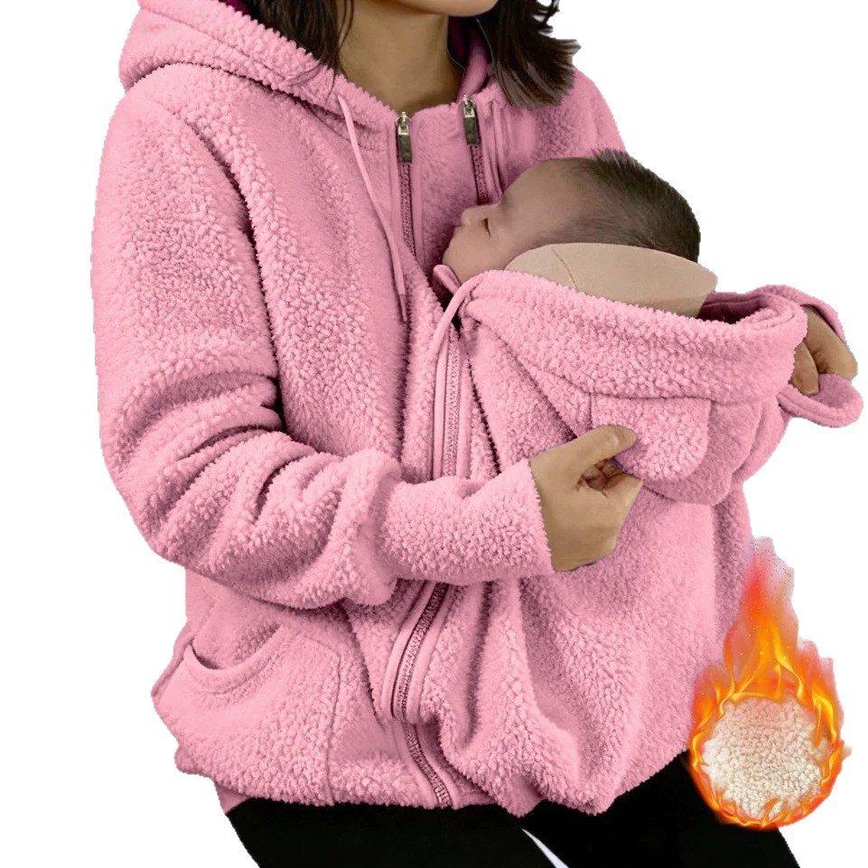 Women's Thickened Fleece Lined Zip Up Hooded Sweatshirt Fake Two Piece Design - Image 3