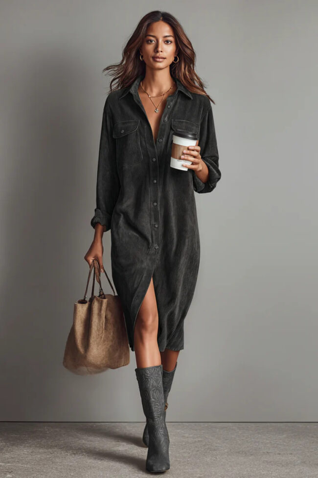 The Therese Corduroy Shirt Dress Detail – La Rose Couture Dresses & Gowns