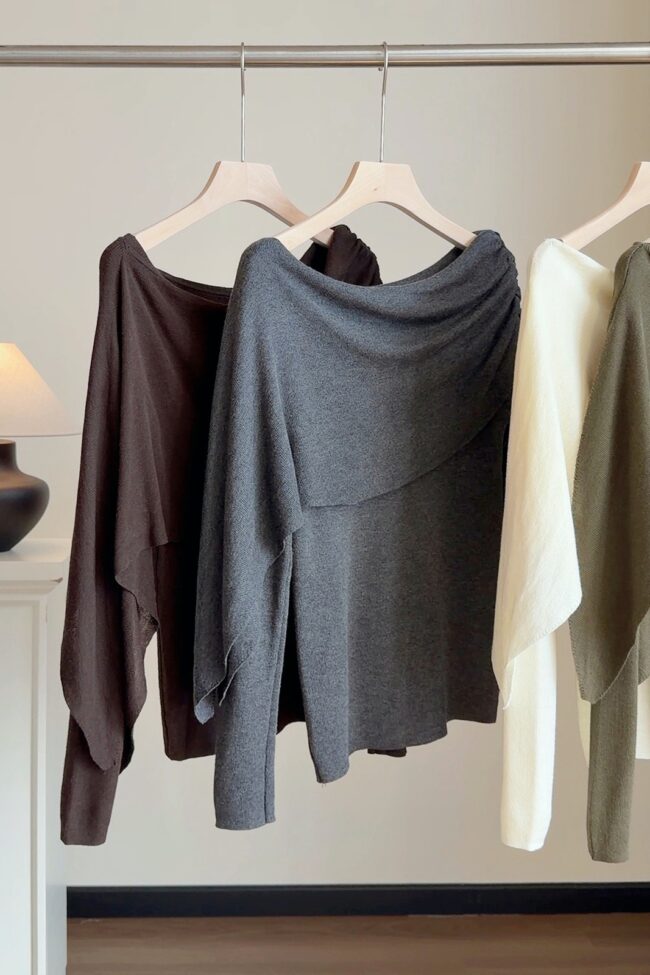 The Clothilde Knitted Cape Style Pullover Faux Two Piece Loose Top Detail – La Rose Couture Coats & Jackets
