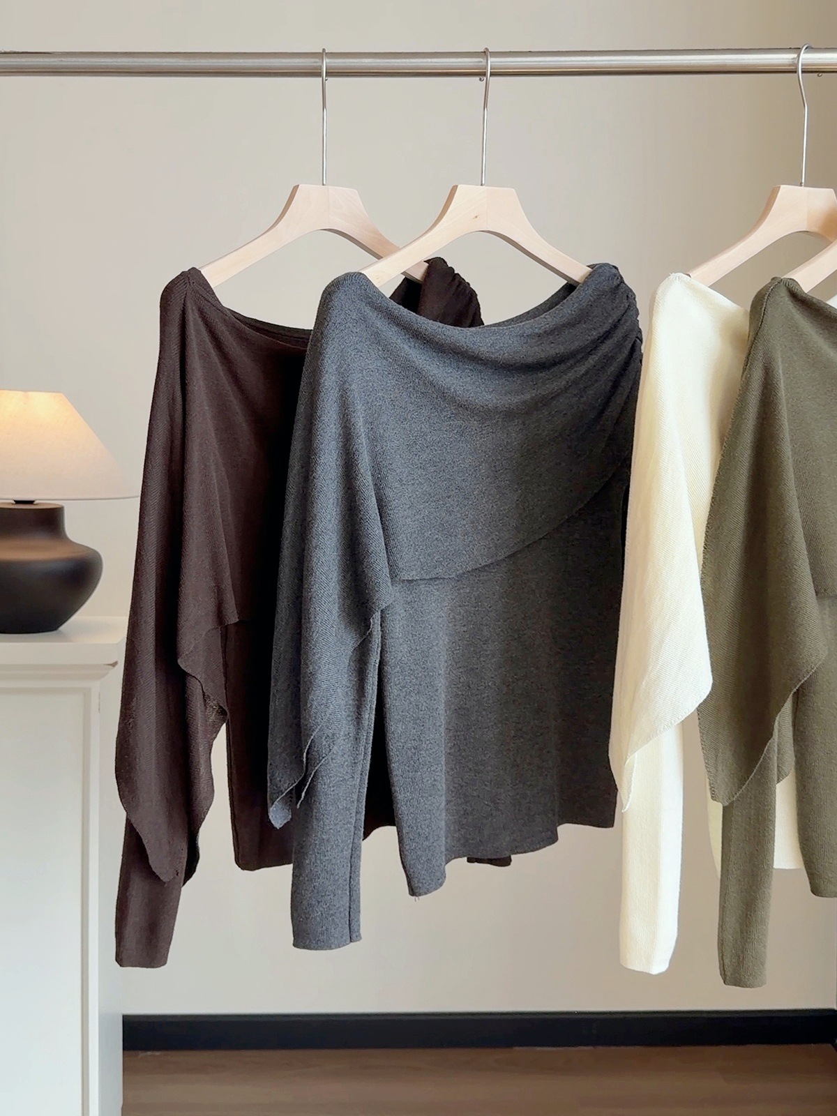 Women Knitted Cape Style Pullover Faux Two Piece Loose Top - Image 4