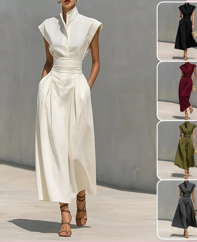 The Nina Elegant Stand Collar Flutter Sleeve Dress – La Rose Couture Dresses & Gowns