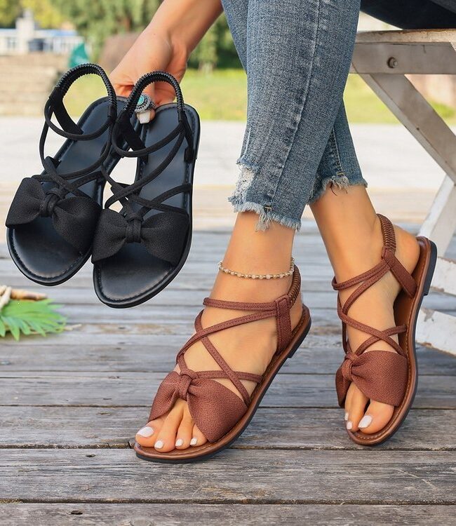 The Diane Summer Bow Accent Elastic Strap Flat Beach Sandals – La Rose Couture Shoes & Footwear