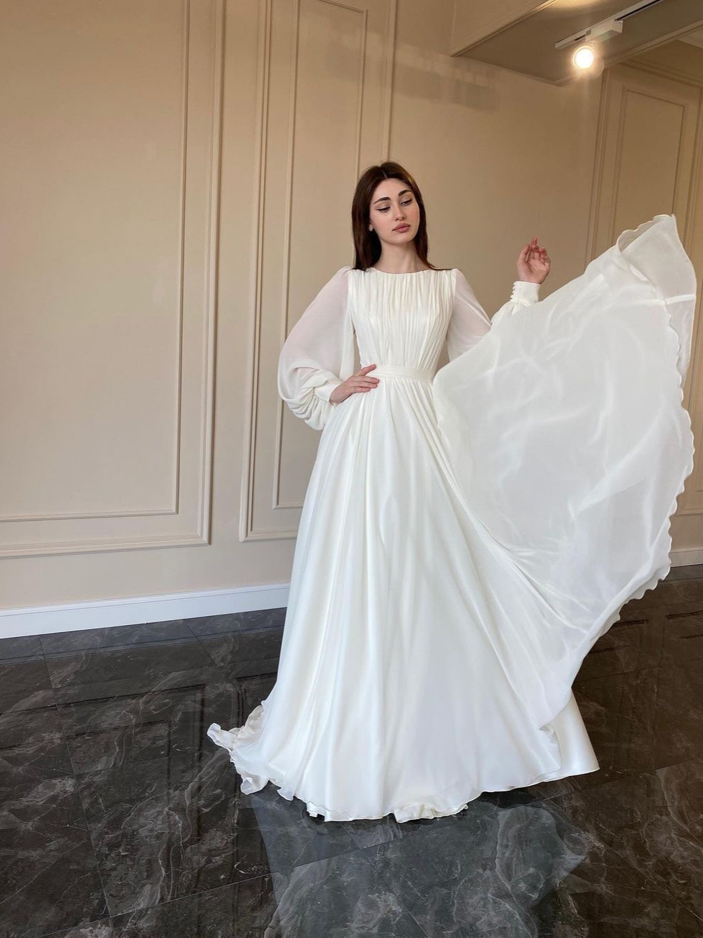 French Palace Style Chiffon Flared Princess Dress - Image 5