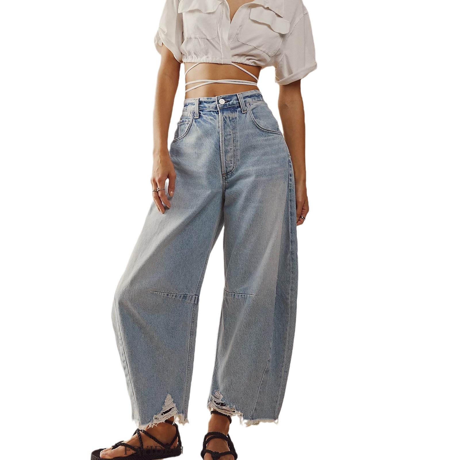 Straight-Leg Sickle Pants Jeans New Multicolor Nine-Point Pants Casual Wide Leg Pants - Image 2