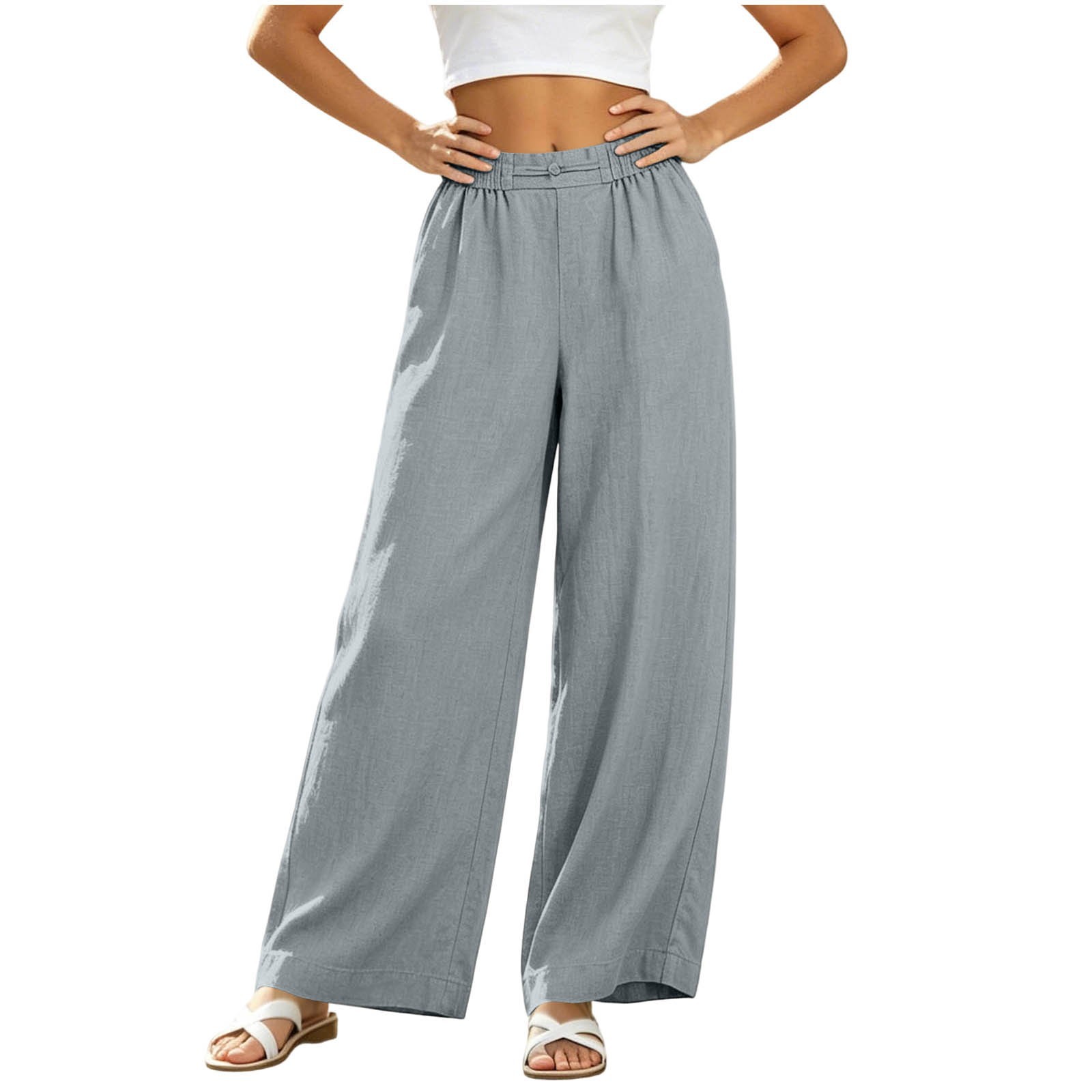Womens Solid Color High Waist Straight Leg Casual Pants - Image 4