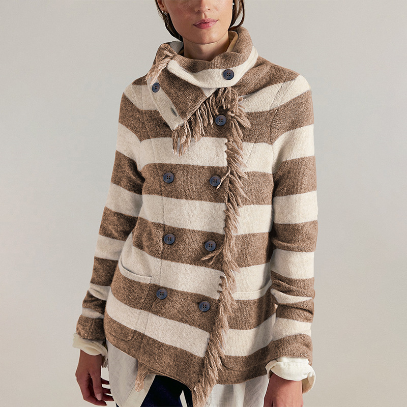Women's Turtleneck Sweater Sweater Autumn and Winter Striped Loose - Image 3