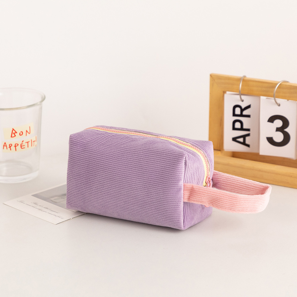 Portable Corduroy Cosmetic Bag Large Capacity Handheld Makeup Pouch - Image 3