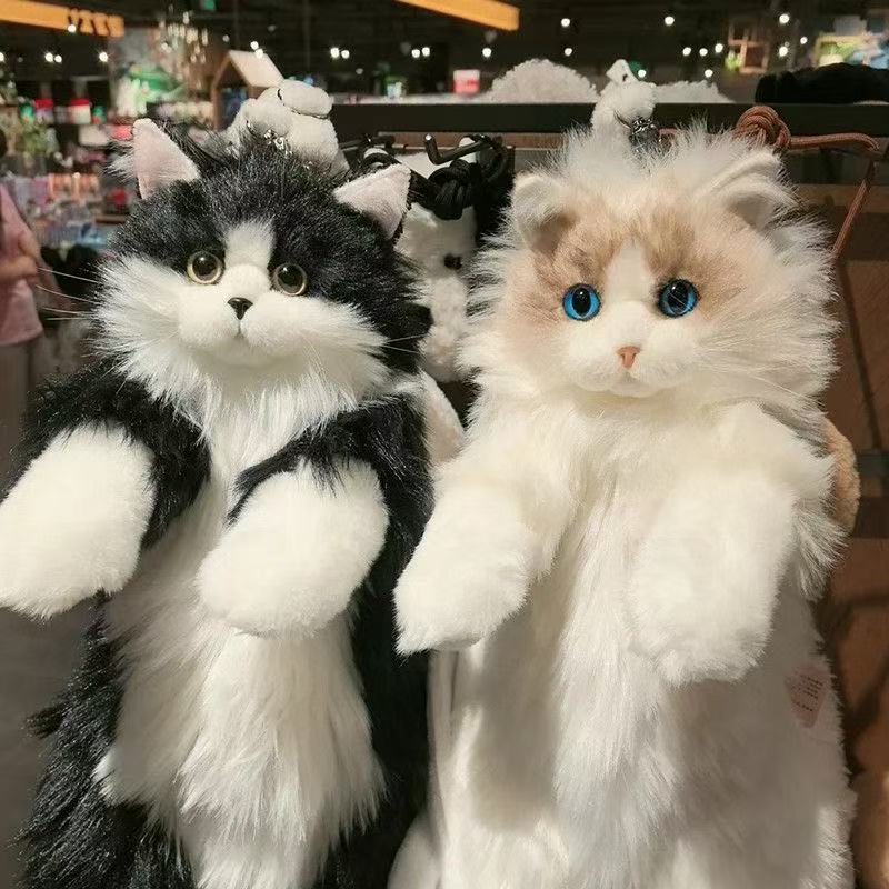 Realistic Plush Cat Backpack Toy Stuffed Animal Doll