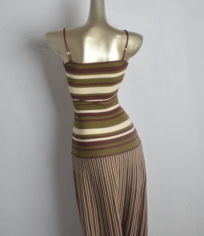 The Astrid Summer High End Knitted Color Block Striped Pleated Spaghetti Strap Dress Detail – La Rose Couture Dresses & Gowns