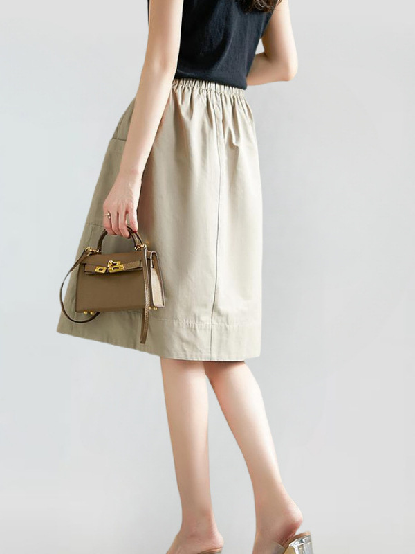 Elastic Waist A-Line Pleated Skirt - Image 3