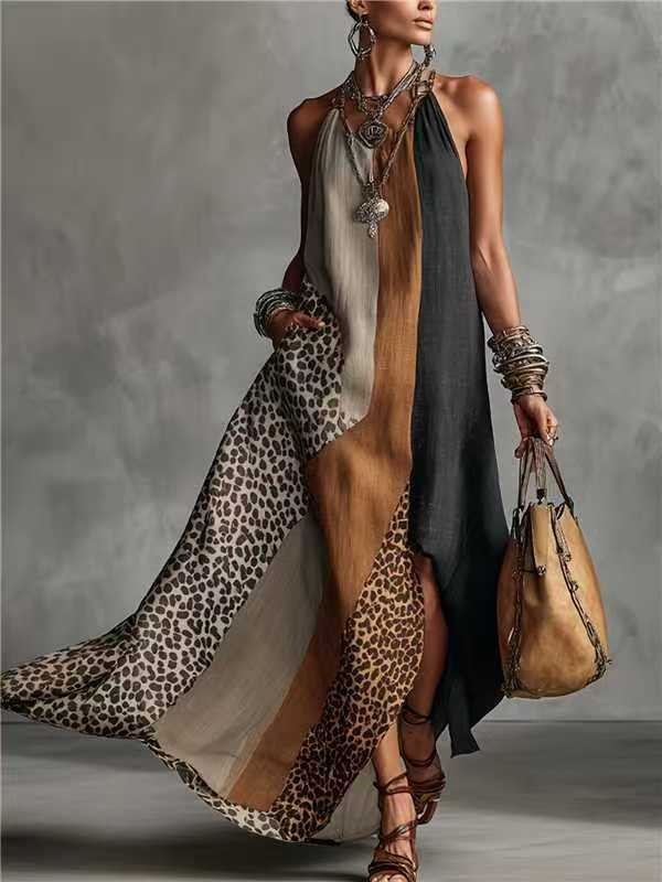 Bohemian Printed Sleeveless Slit Long Dress - Image 3