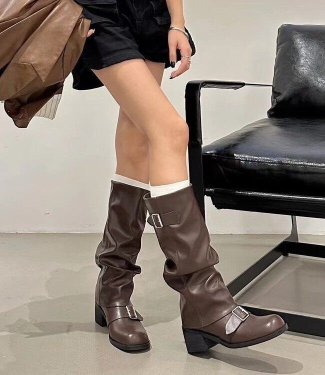 The Ines Thick Heel Knee High Boots Detail – La Rose Couture Shoes & Footwear