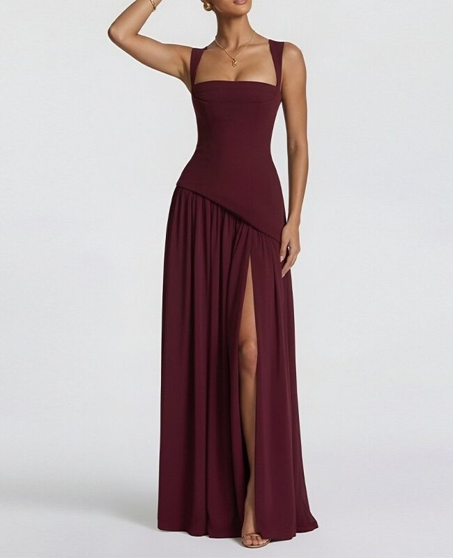 The Prudence Elegant Backless Pleated Slit Dress – La Rose Couture Dresses & Gowns
