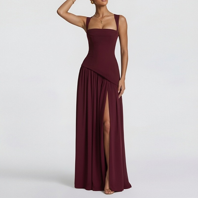 Elegant Backless Pleated Slit Dress