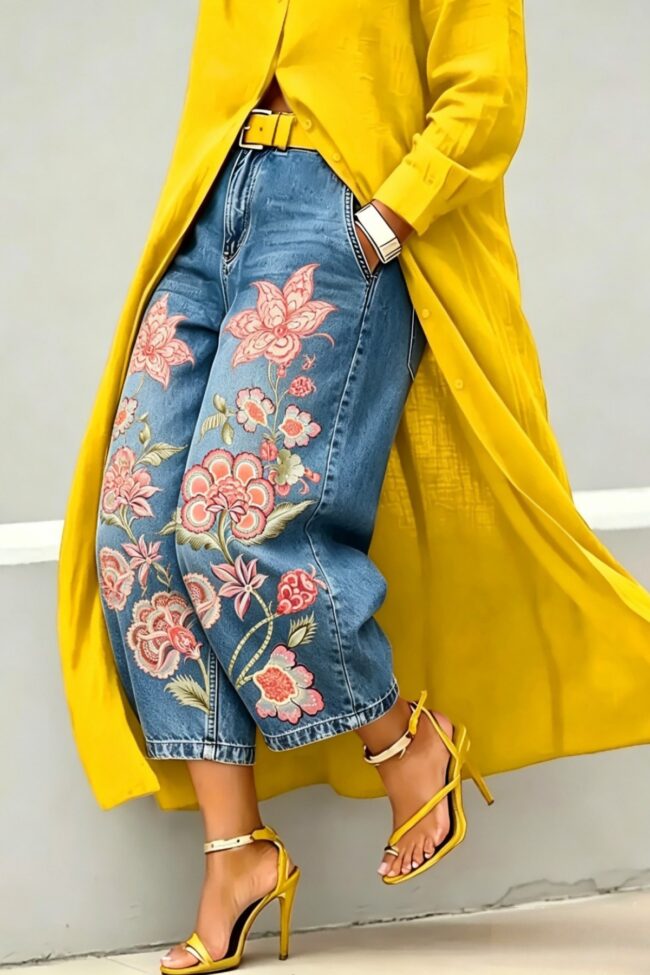The Seraphine Straight Leg Pants Mid Waist Wide Denim Cropped – La Rose Couture Trousers & Skirts
