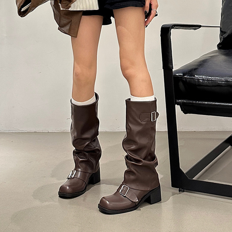 Women's Thick Heel Round Toe Over-The-Knee Knight Boots - Image 4
