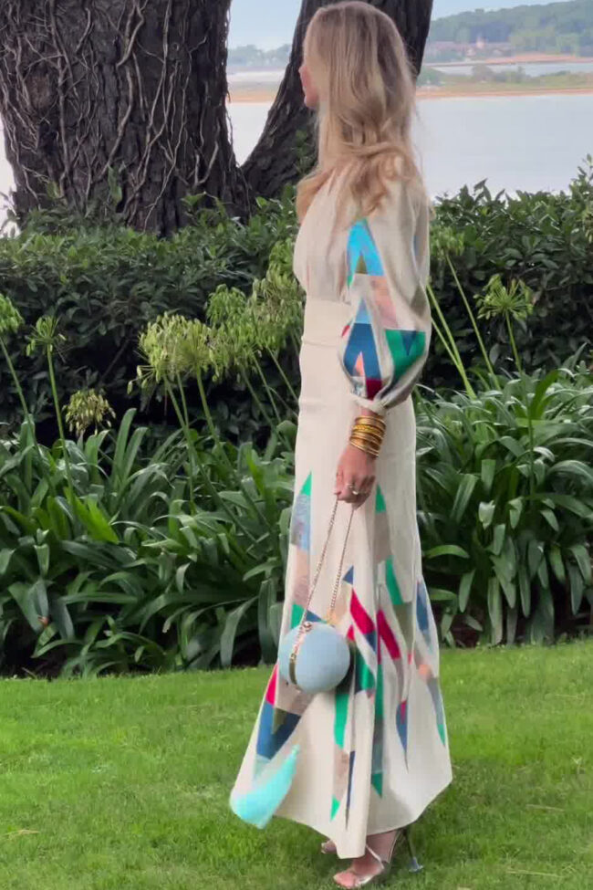 The Gisele Printed Pleated Dress Detail – La Rose Couture Dresses & Gowns