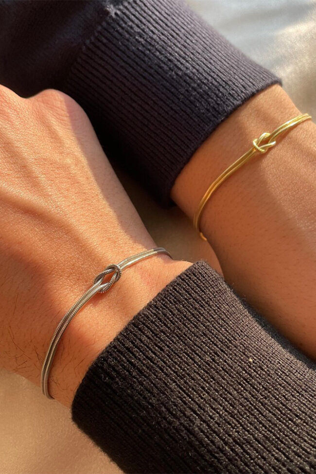 The Genevieve Titanium Steel Non Fading Knotted Snake Bone Bracelet Detail – La Rose Couture Jewellery & Accessories