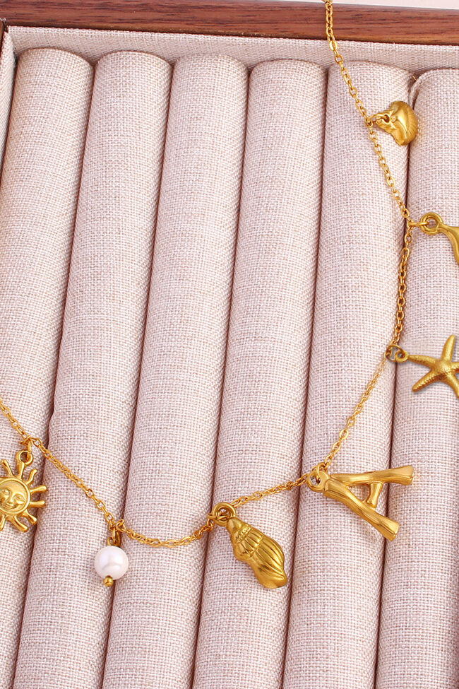 The Maelys 18k Gold Plated Letter Pendant Ocean Charm Necklace Detail – La Rose Couture Jewellery & Accessories