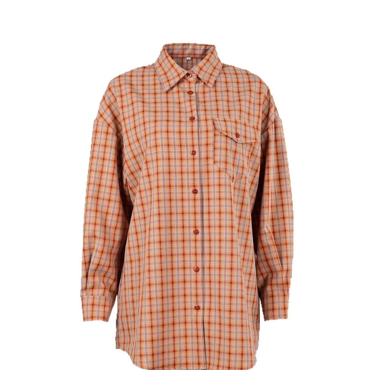 Loose Retro Plaid Long Sleeve Shirt - Image 3