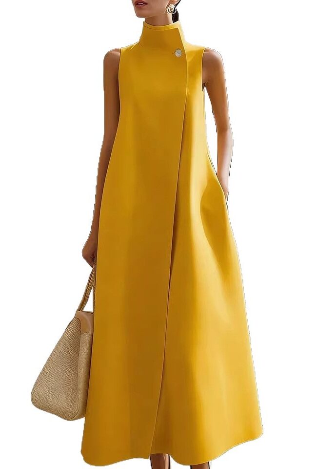 The Virginie Elegant Stand Collar Button Vest Dress Detail – La Rose Couture Dresses & Gowns