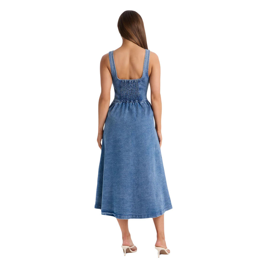 Strapless Flared Denim Dress - Image 3