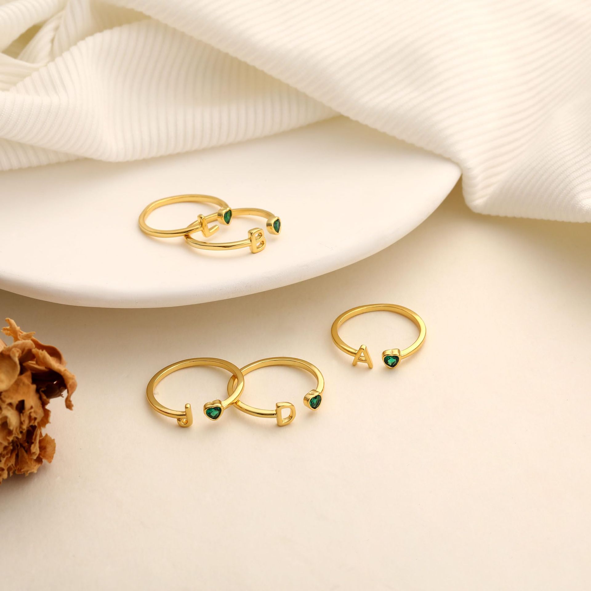Adjustable Letter Birthstone Ring Gold Plated Jewelry - Image 3