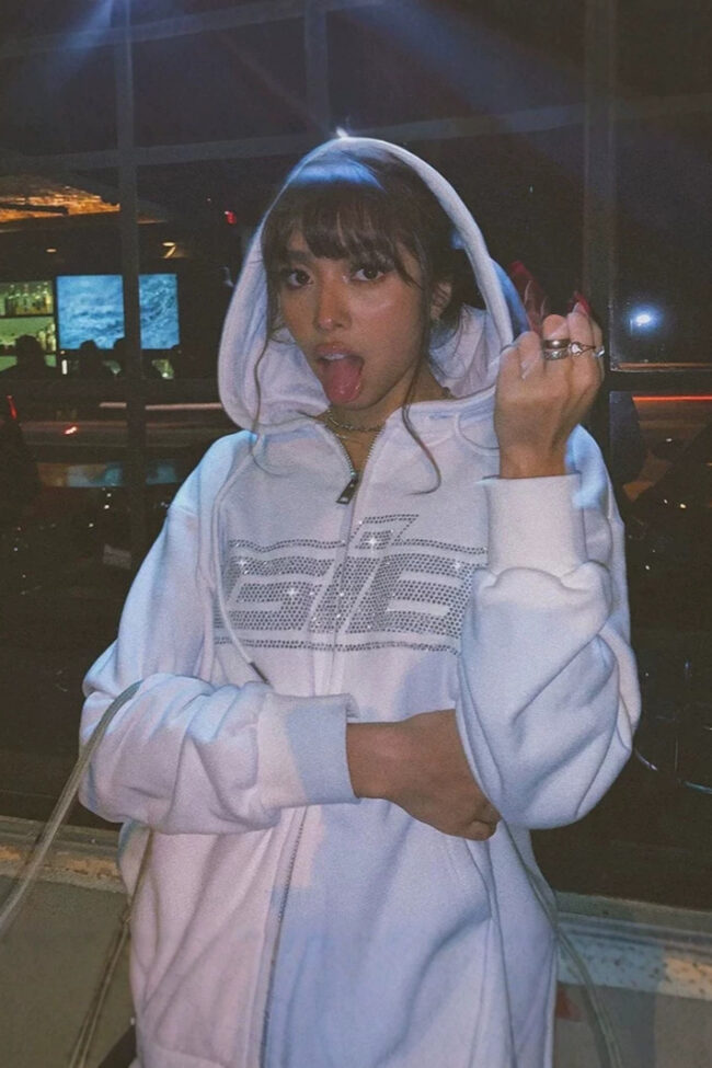 The Rosalie Zip Up Hoodie with Rhinestone Lettering – La Rose Couture Tops & Blouses