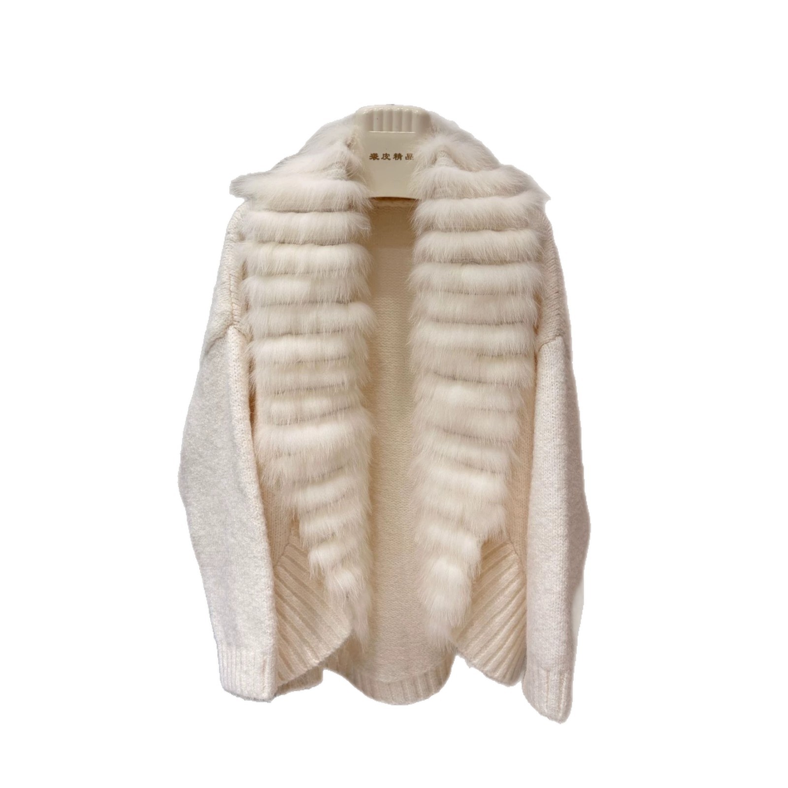 Women's Fox Fur Striped Short Knit Sweater with Fur Collar - Image 2