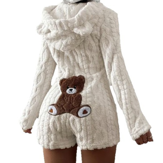 Hooded long-sleeved plush one-piece garment - Image 3