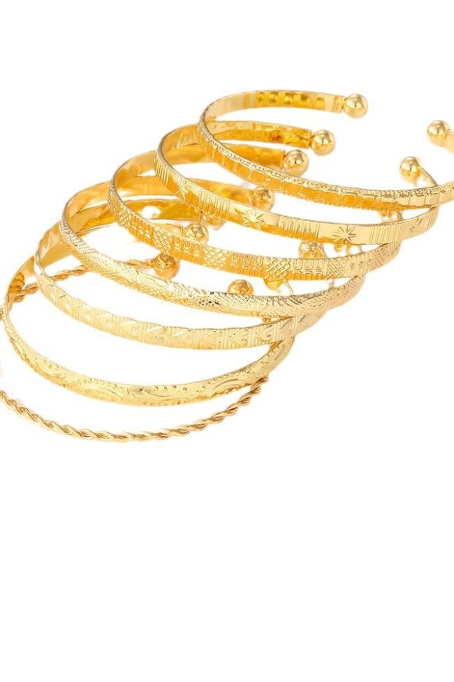 The Noemie 7 Piece Braided Open Bracelet Set with Star and Geometric Patterns Detail – La Rose Couture Jewellery & Accessories