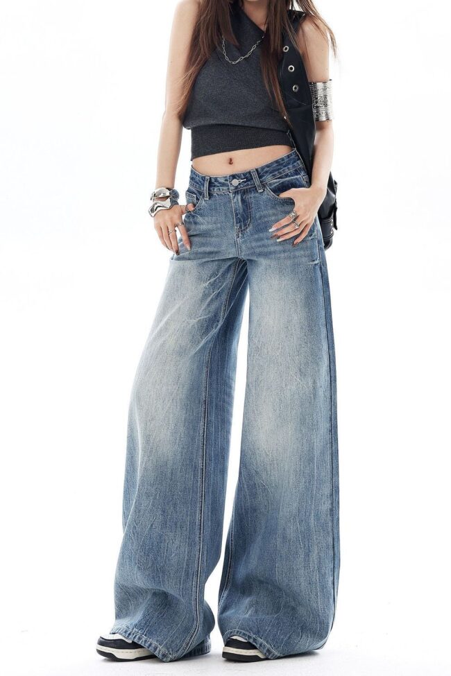 Washed Flared Denim Pants Detail – La Rose Couture Trousers & Skirts
