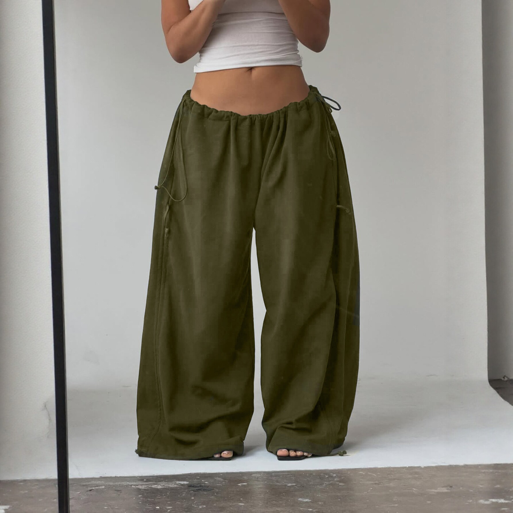Casual Drawstring Loose Wide-Leg Pants - Image 4