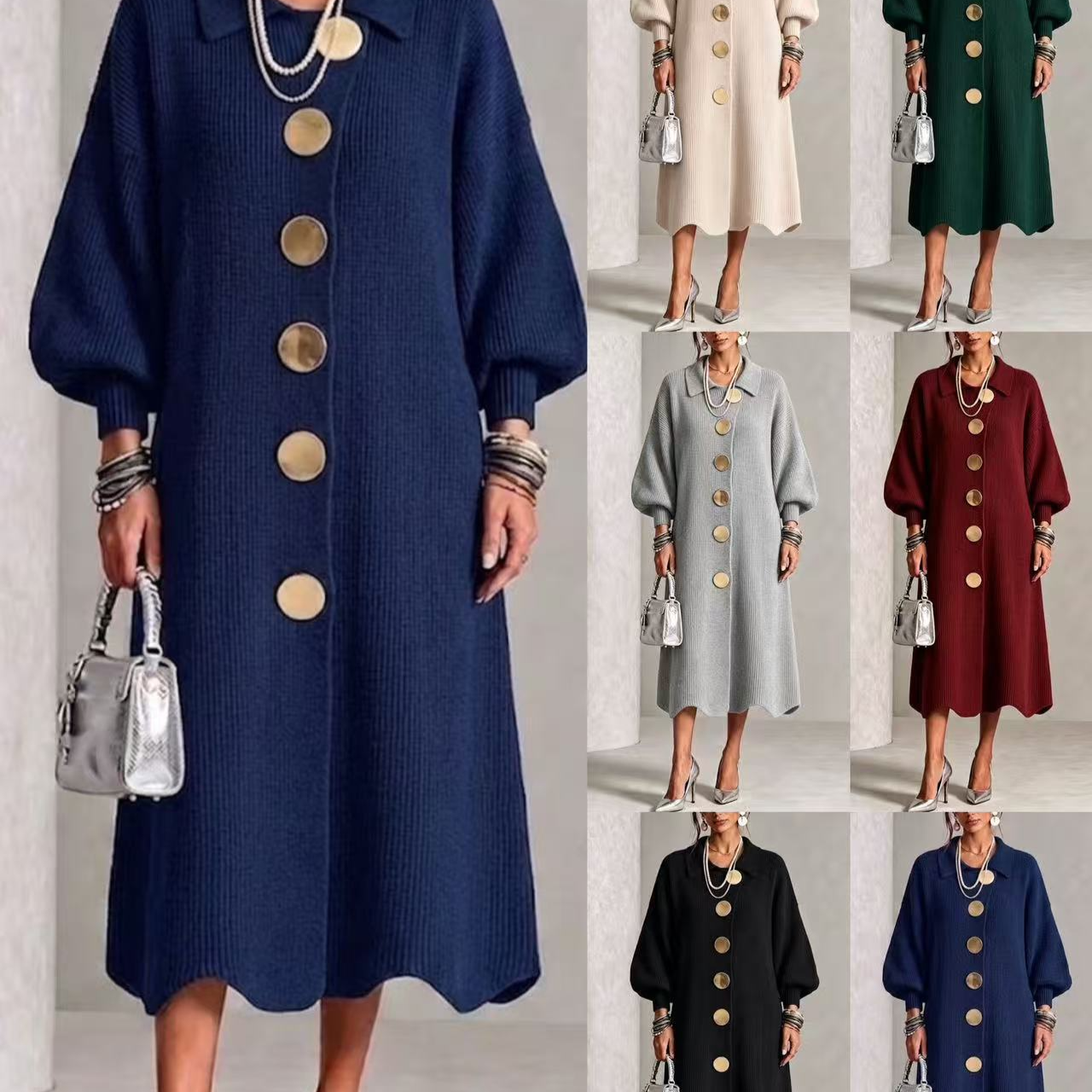 Womens Knitted Button Front Dress