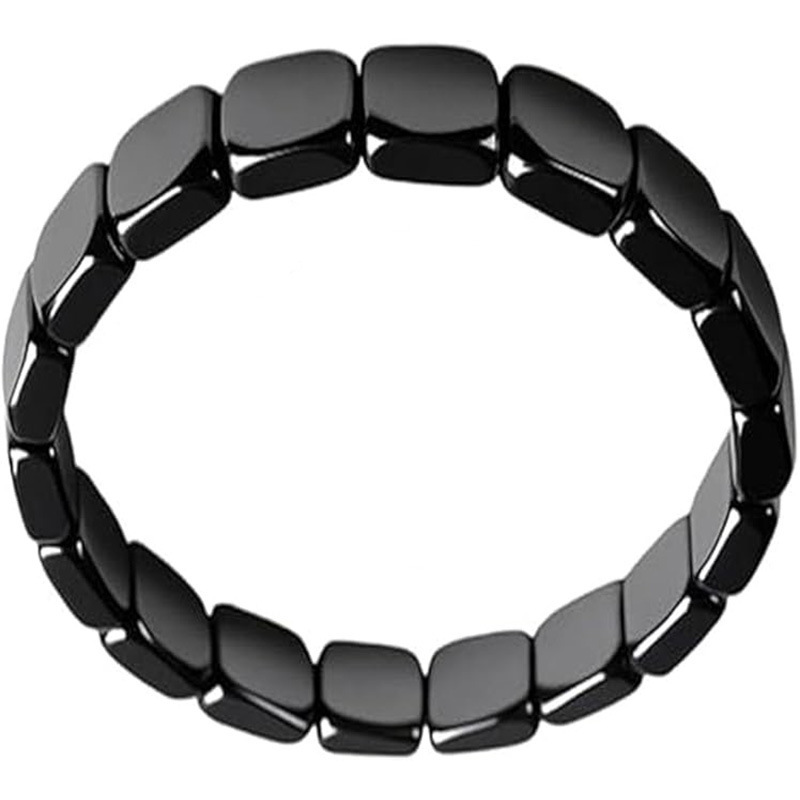 Black stone elastic square bracelet hematite beaded bracelet - Image 2