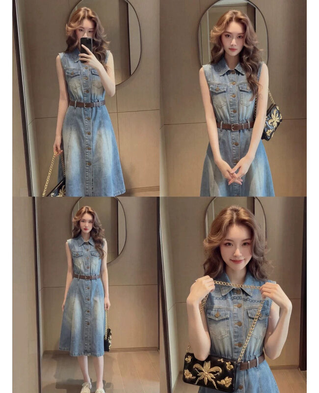 The Gisele Sleeveless Denim Dress Detail – La Rose Couture Dresses & Gowns