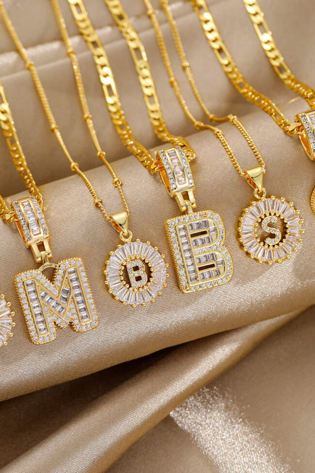 The Magali 18k Gold Plated Zircon Letter Pendant Necklace Unisex Personalized Jewelry Detail – La Rose Couture Jewellery & Accessories
