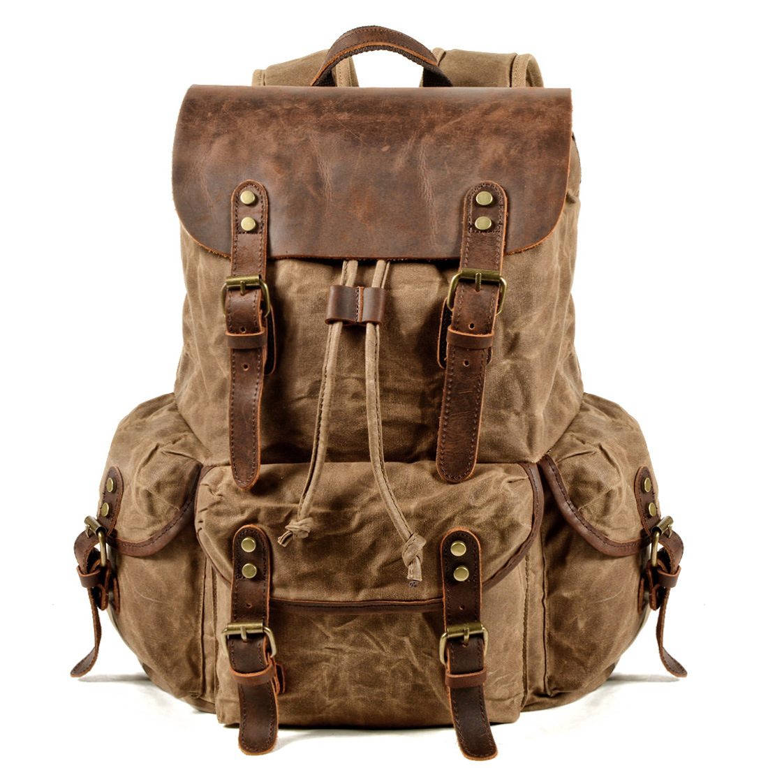 Casual European and American Student Vintage Oil Wax Canvas Backpack