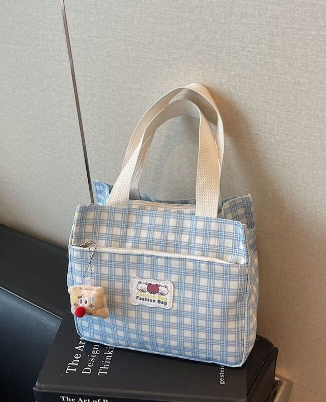 The Zephyrine Check Canvas Bag Lightweight Lunch Box Bento Tote Detail – La Rose Couture Handbags & Clutches