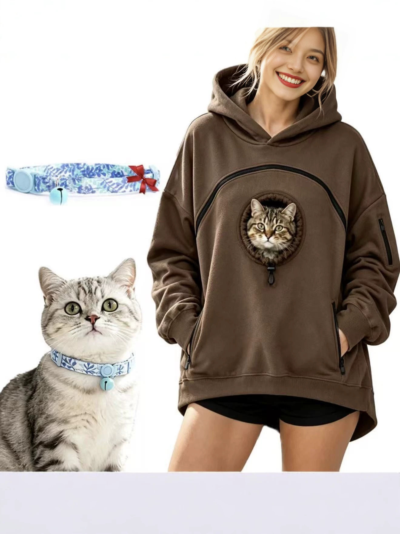 Couples Pet Carrier Hoodie Unisex Kangaroo Pocket Pullover