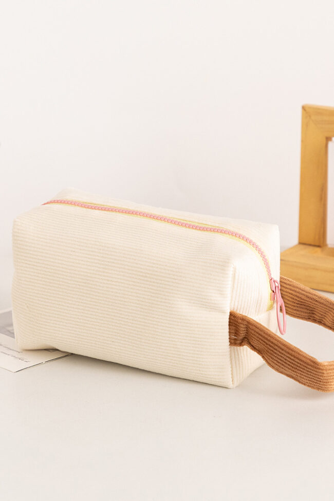 The Apolline Portable Corduroy Cosmetic Bag Large Capacity Handheld Makeup Pouch Detail – La Rose Couture Handbags & Clutches