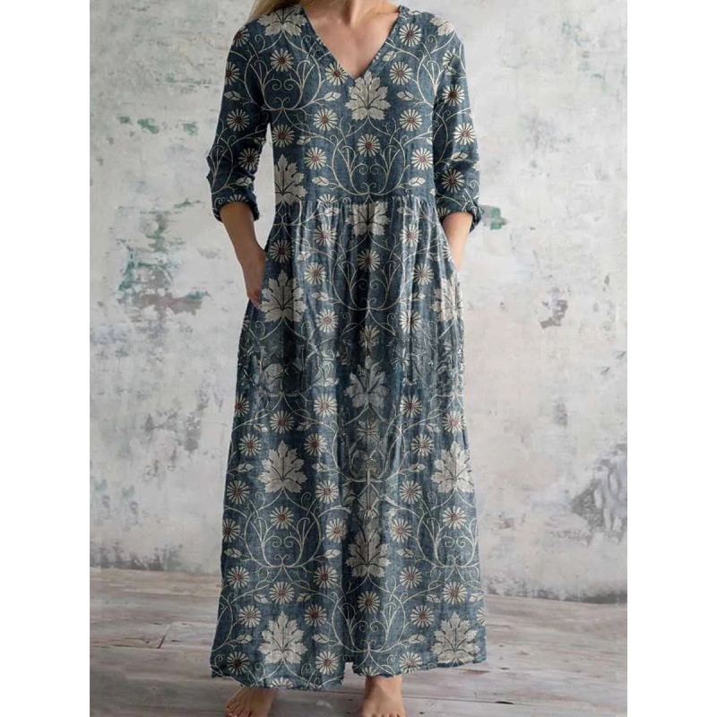 Printed Casual Loose Long Sleeve Dress - Image 5