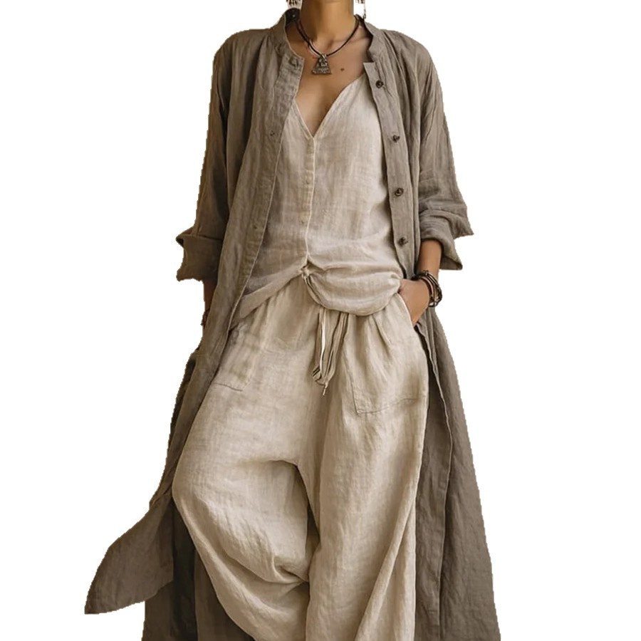 Women Solid Color Wide Leg Pants Set - Image 2