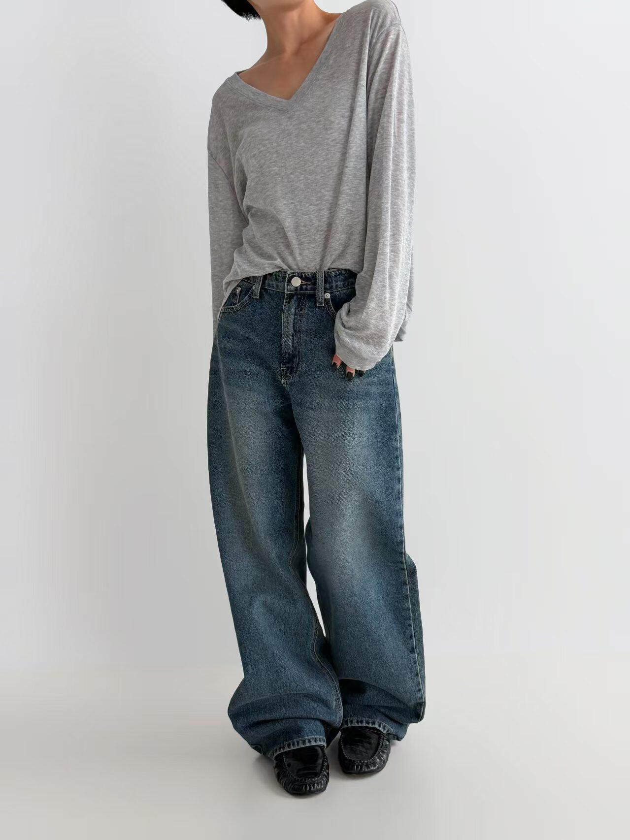 Mid-High Waist Straight-Leg Denim Jeans