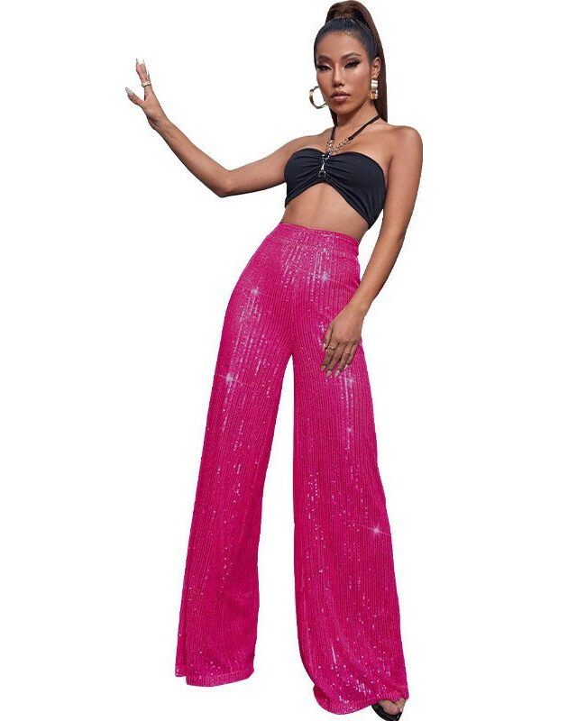 The Aurelia High Waist Sequin Wide Leg Pants Detail – La Rose Couture Trousers & Skirts