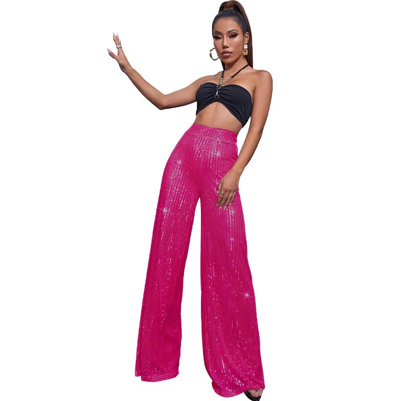 Women's High Waist Sequin Wide Leg Pants - Image 3