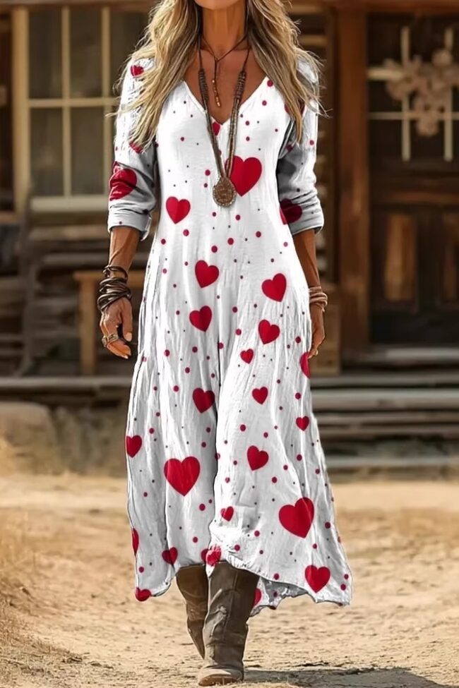 The Tatiana Printed Long Sleeved V Neck Dress Detail – La Rose Couture Dresses & Gowns