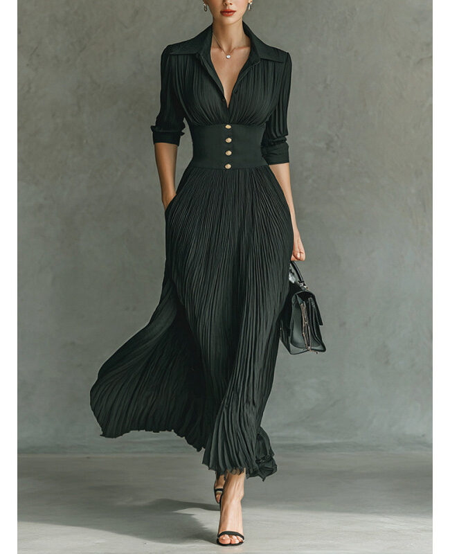 The Solene Elegant Pleated a Line Dress Detail – La Rose Couture Dresses & Gowns
