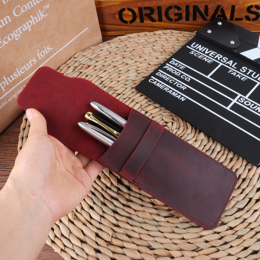 Handmade Crazy Horse Leather Pen Case Vintage Protective Pencil Sleeve - Image 2