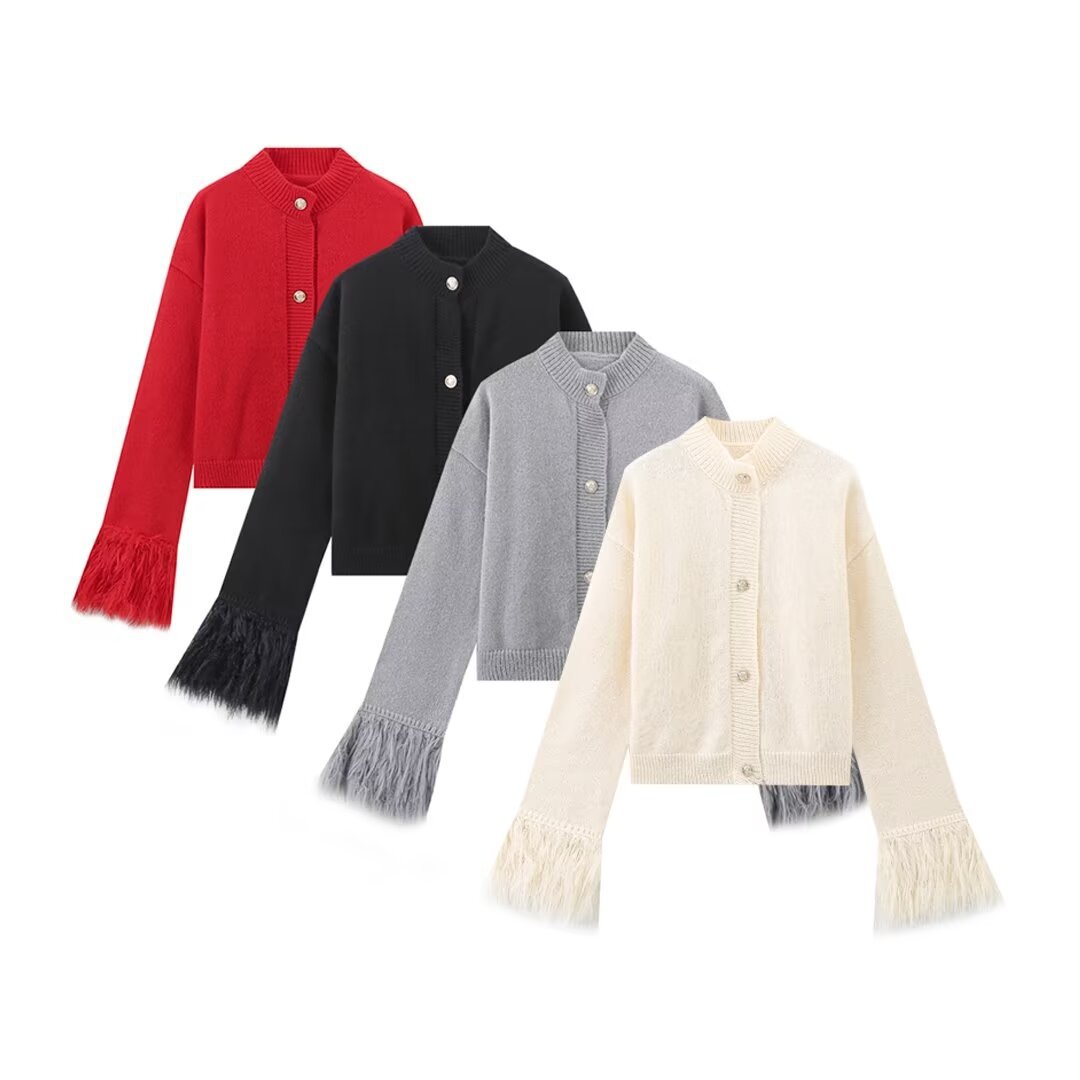 Women‘s Fuzzy Cuff Button-Front Knit Cardigan - Image 4